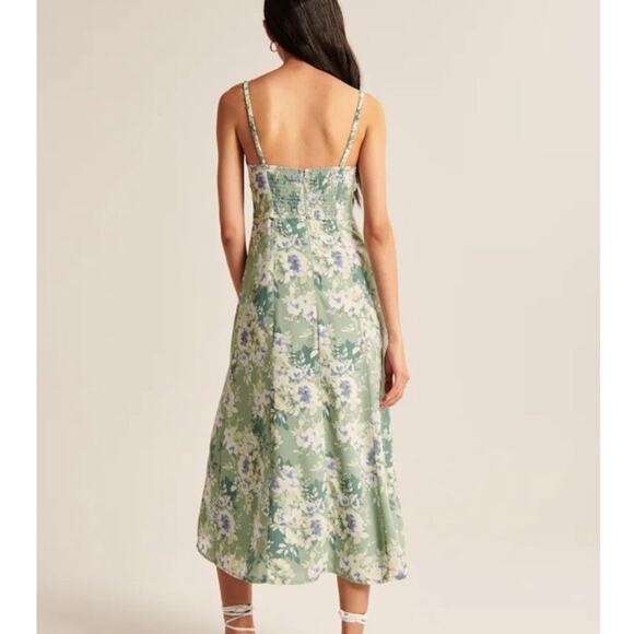 Abercrombie and Fitch Twist Front Sage Floral Midi Dress Size XS Summer Wedding - Picture 2 of 8